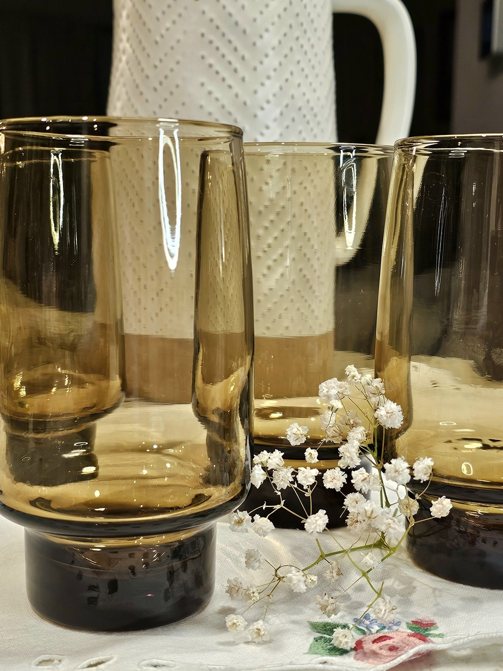 Libbey Smokey Amber Glass Tumbler Tawny Accent Highball Vintage Kitchenware Bar